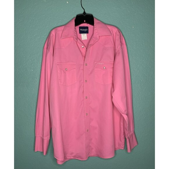 Longsleeve Pink Wrangler Medium Pearlsnap With Breast Cancer Ribbon Embroidered - Picture 1 of 4